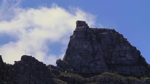 Table Mountain Cable Way view from Camps Bay Beach Cape Town South Africa Stock Footage