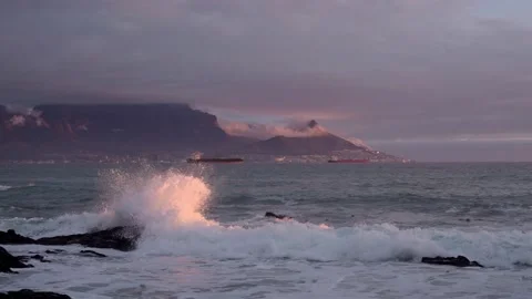 Table Mountain, Cape Town across Table Bay Stock Footage 211805929