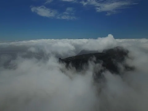 Table Mountain in Cape Town Peeping Through the Clouds Aerial Shot Stock Footage 79167778