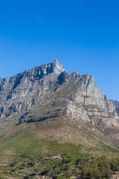 Table Mountain with a clear blue sky overhead Stock Photos