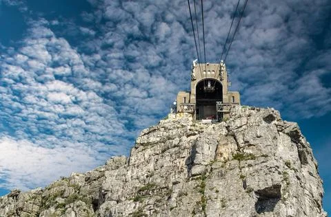 Table mountain close view of top cable way station, Cape Town, South Africa Stock Photos