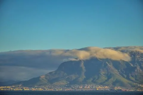 Table mountain covered with cloud in Cape town Stock Photos