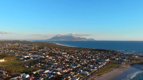 Table Mountain Drone Shot from Melkbosstrand Stock Footage 105804935