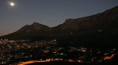 Table Mountain at Moonrise from Lionshead Stock Footage 11300250