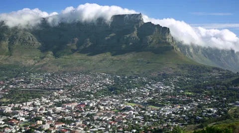 Table Mountain Panarama Table cloth cloud Cape Town Stock Footage 37564413