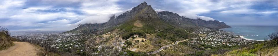 Table Mountain Range Panorama as seen from Lion's Head - unique perspective Stock Photos