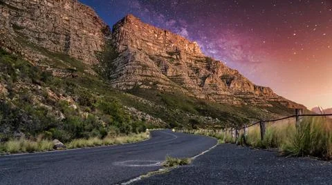 Table Mountain road at starlight, Cape Town, South Africa Stock Photos