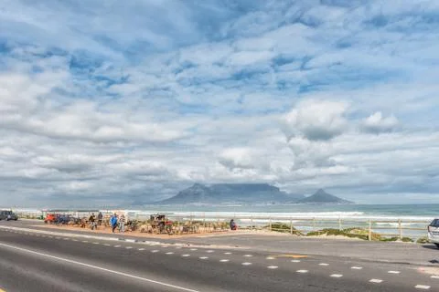 Table Mountain as seen across Table Bay from Bloubergstrand Stock Photos