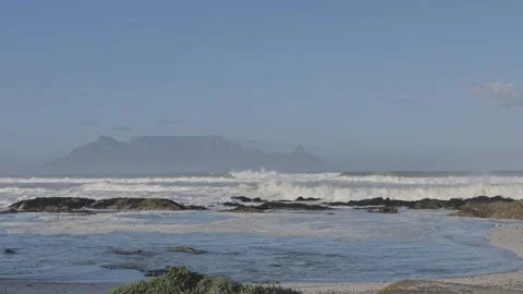 Table Mountain seen from Blouberg Beach, Cape Town Stock Footage 295992098