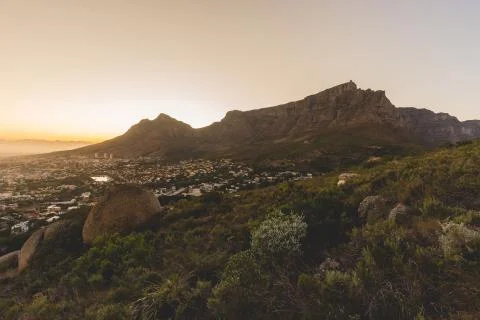 Table Mountain at sunrise Stock Photos