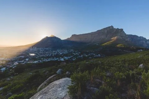 Table Mountain at sunrise Stock Photos