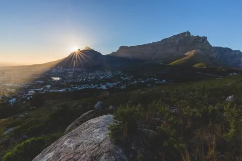 Table Mountain at sunrise Stock Photos