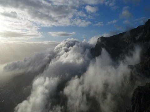 Table Mountain Time Lapse with Clouds Moving by Aerial View Stock Footage 79149530