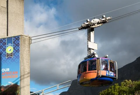 Table Mountain view with cable car in Cape Town, South Africa Stock Photos