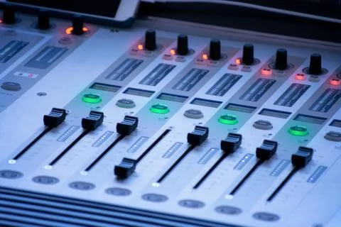 Table with music equalizer buttons Stock Photos