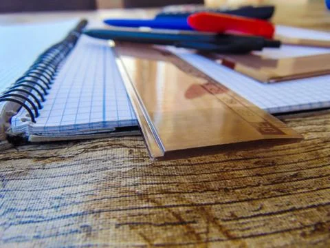 Table with objects. Stock Photos