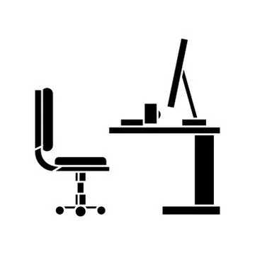 Table, office desk with computer sideview  icon, vector illustration, sign o イラスト素材