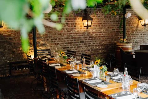 A table in an old restaurant at a wedding Stock Photos