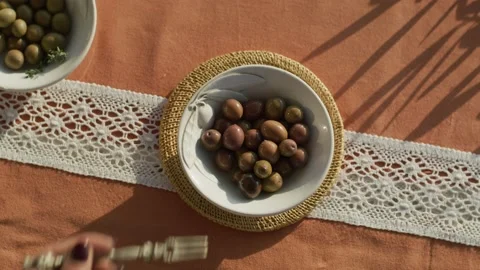 Table Olives 4K RED KOMODO Stock Footage 233688653