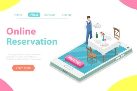 Table online reservation flat isometric vector concept. Stock-Illustration