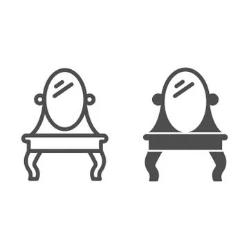 Table with oval mirror line and solid icon, Furniture concept, Dressing table 스톡 일러스트