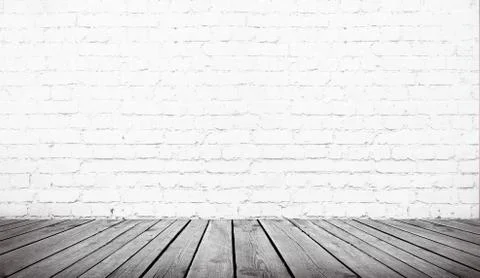 Table over white  brick wall Foto stock