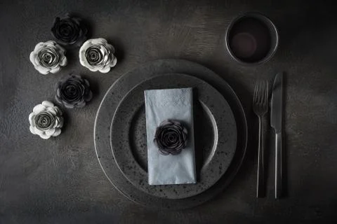 Table with paper flowers Stock Photos