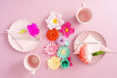 Table with paper flowers Stock Photos
