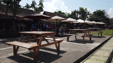 Table Park on The Lakeside, Established Shot of Floating Market Lembang Stock Footage 130231504