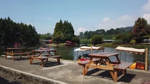 Table Park on The Lakeside, Established Shot of Floating Market Lembang Stock Footage 130231755