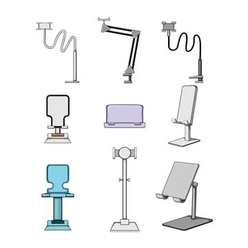 Table phone holder set cartoon vector illustration Stock Illustration