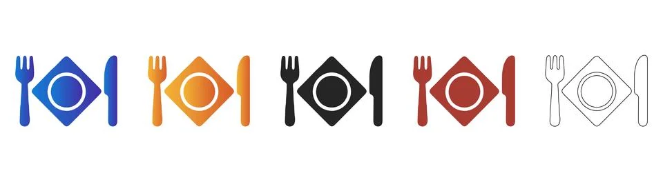 Table place setting icon with square plate and cutlery Stock Illustration