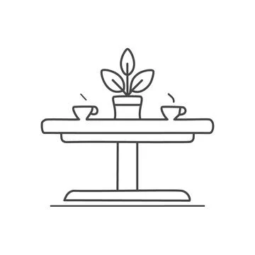 Table plant coffee. Coffee table with plant and two cups. Perfect for a coz.. Stock Illustration