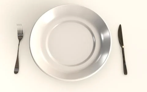 Table plate isolated on white background with a fork and a knife Stock Illustration