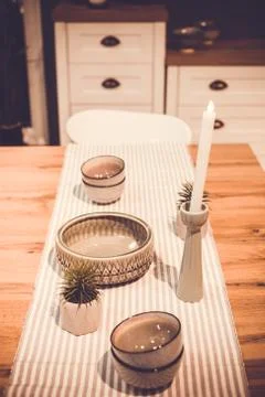 Table with plates Stock Photos