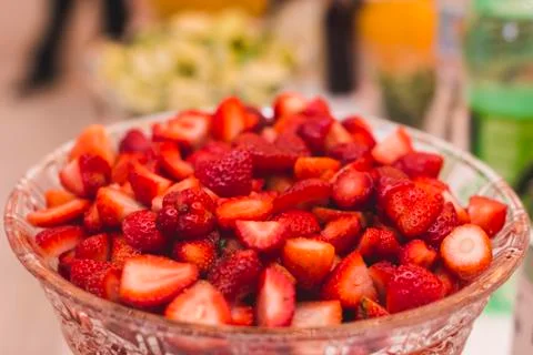 Table prepared with fruit for special drinks in event Stock Photos