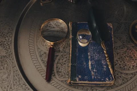 Table prepared for a tarot card reading. Mystery and futurology night. Stock Photos