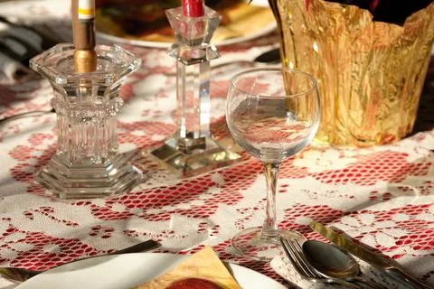 Table prepared for thanksgiving dinner Stock Photos