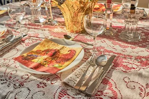 Table prepared for thanksgiving dinner Fotos Stock