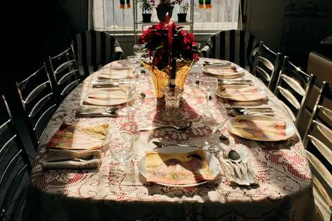 Table prepared for thanksgiving dinner Stock Photos