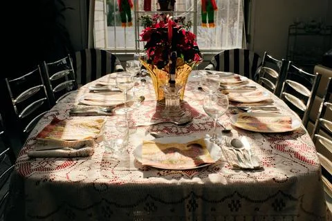 Table prepared for thanksgiving dinner Stock Photos