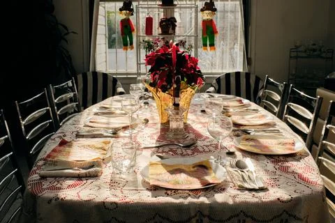 Table prepared for thanksgiving dinner Stock Photos