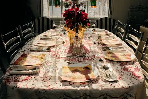 Table prepared for thanksgiving dinner Stock Photos