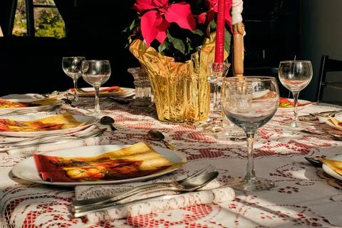 Table prepared for thanksgiving dinner Stock Photos