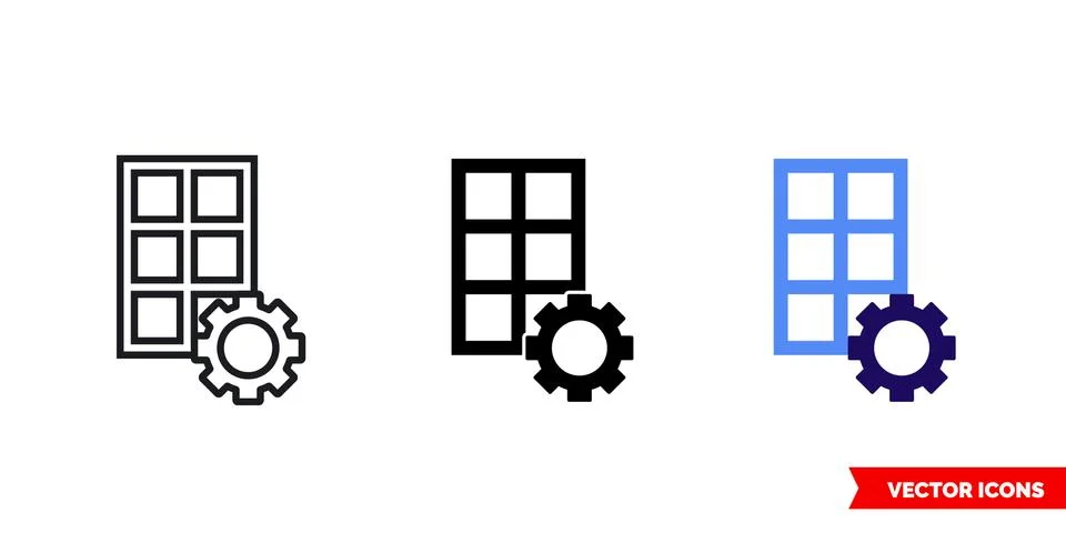 Table properties icon of 3 types color, black and white, outline. Isolated ve 库存插图