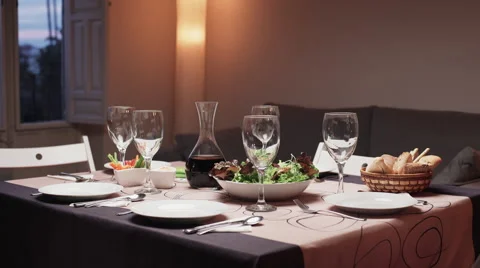 Table ready for a dinner Stock Footage 46516697