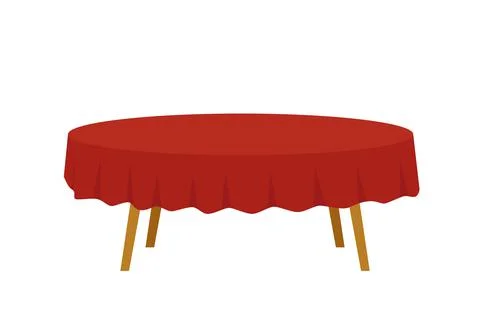 Table with red curtain. Red table. Flat, cartoon, vector Stock Illustration