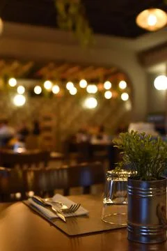 Table in restaurant closeup Stock Photos