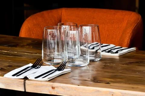 Table on restaurant, served for four Stock Photos