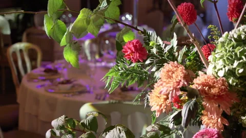 Table in the restaurant before the start of the banquet. Stock Footage 155133682